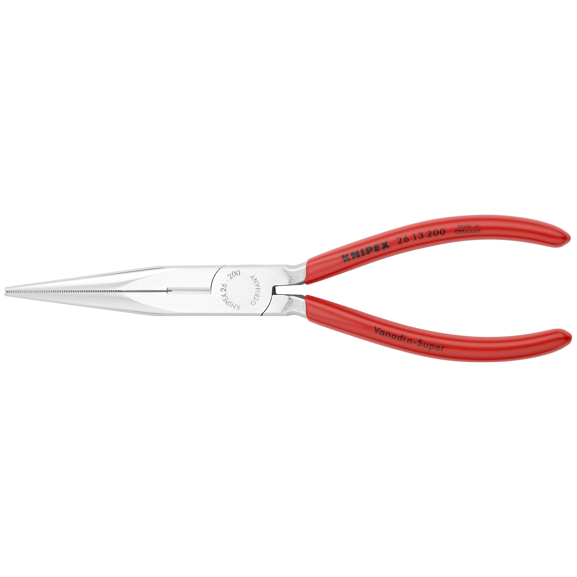 KNIPEX Long Nose Pliers with Cutter - 8in., Plastic Coating, Vanadium Steel, 0.094in. Jaw Capacity, Model# 26 13 200